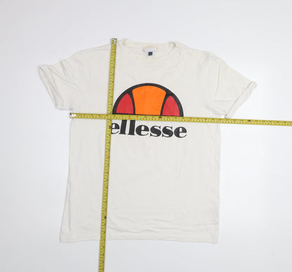 Ellesse Women's White Logo T-Shirt UK 6 Short Sleeve Cotton Top