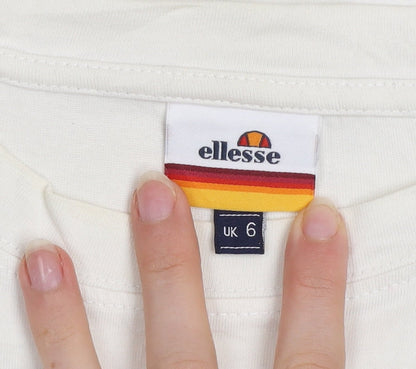 Ellesse Women's White Logo T-Shirt UK 6 Short Sleeve Cotton Top