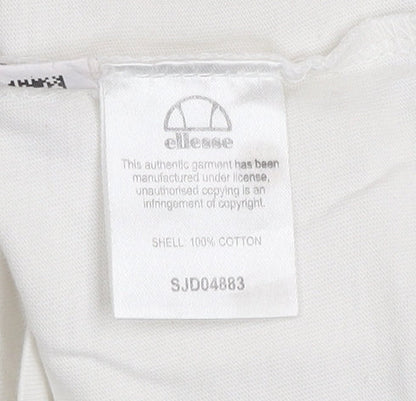 Ellesse Women's White Logo T-Shirt UK 6 Short Sleeve Cotton Top