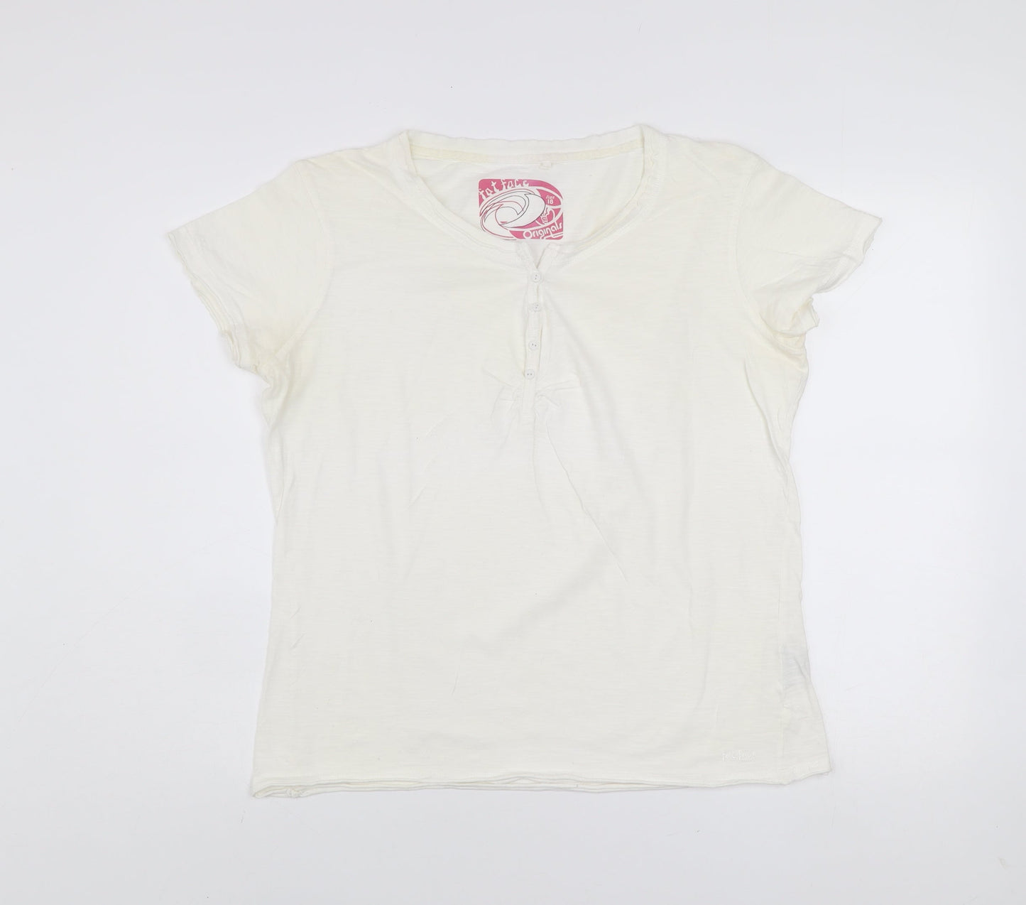 Fat Face Women's Ivory Size 18 Cotton Short Sleeve Button T-Shirt