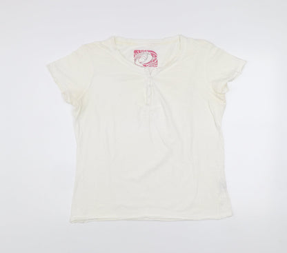 Fat Face Women's Ivory Size 18 Cotton Short Sleeve Button T-Shirt