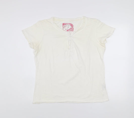 Fat Face Women's Ivory Size 18 Cotton Short Sleeve Button T-Shirt