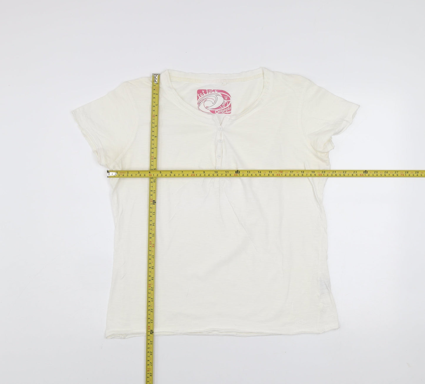 Fat Face Women's Ivory Size 18 Cotton Short Sleeve Button T-Shirt