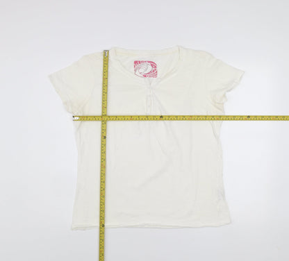 Fat Face Women's Ivory Size 18 Cotton Short Sleeve Button T-Shirt