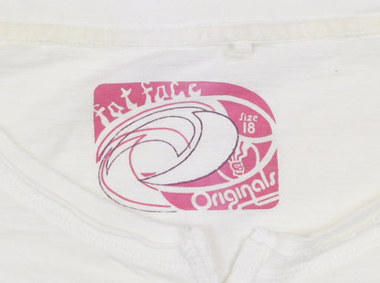 Fat Face Women's Ivory Size 18 Cotton Short Sleeve Button T-Shirt