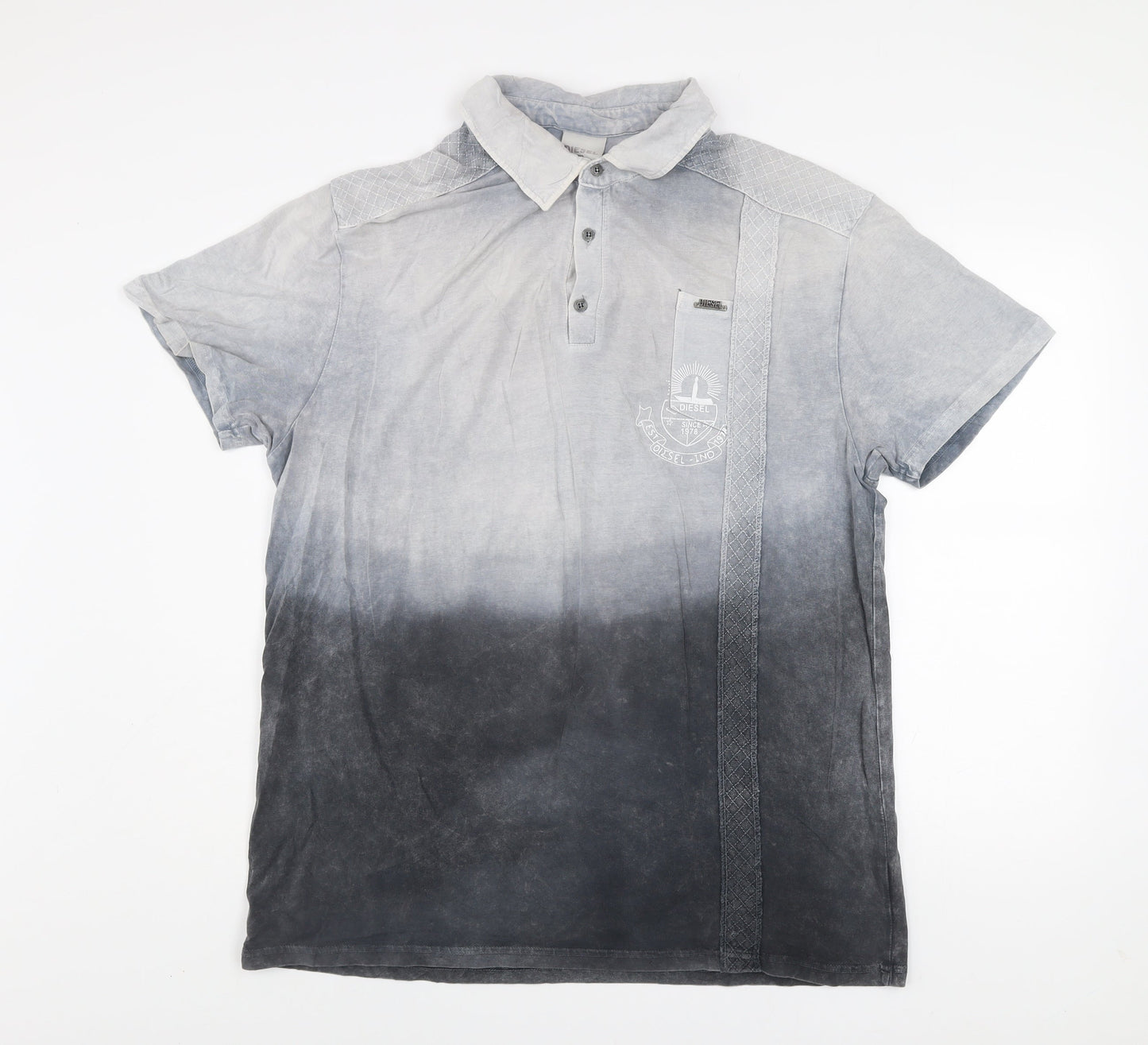 Diesel Men's Grey 3XL Acid Wash Short Sleeve Polo Shirt