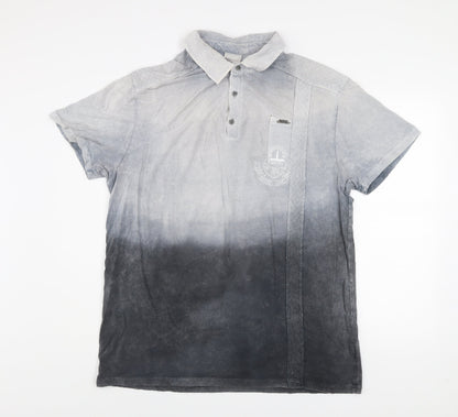 Diesel Men's Grey 3XL Acid Wash Short Sleeve Polo Shirt