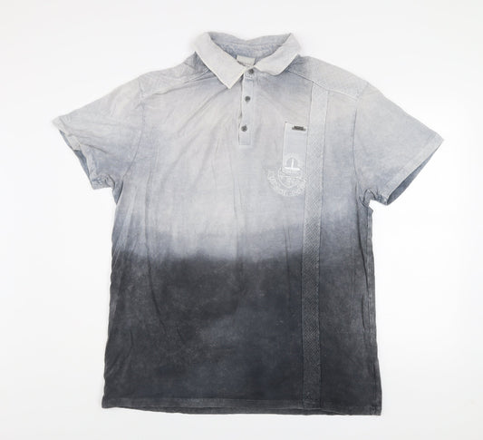 Diesel Men's Grey 3XL Acid Wash Short Sleeve Polo Shirt