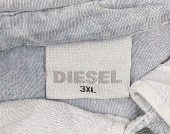 Diesel Men's Grey 3XL Acid Wash Short Sleeve Polo Shirt