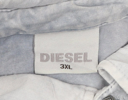 Diesel Men's Grey 3XL Acid Wash Short Sleeve Polo Shirt