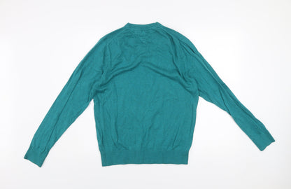 Tommy Hilfiger Men's Green Cotton Silk V-Neck Jumper M