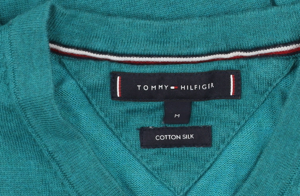 Tommy Hilfiger Men's Green Cotton Silk V-Neck Jumper M