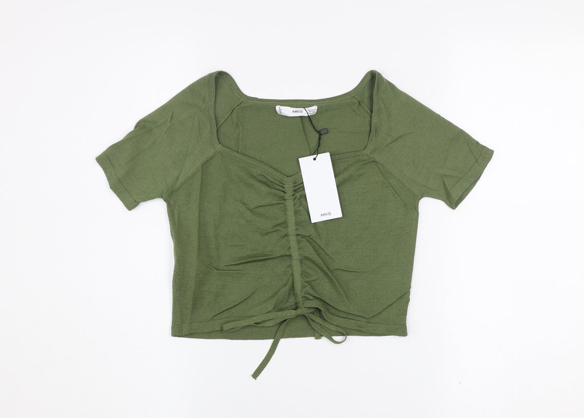 Womens UK Size S Mango Green Cropped T-Shirt