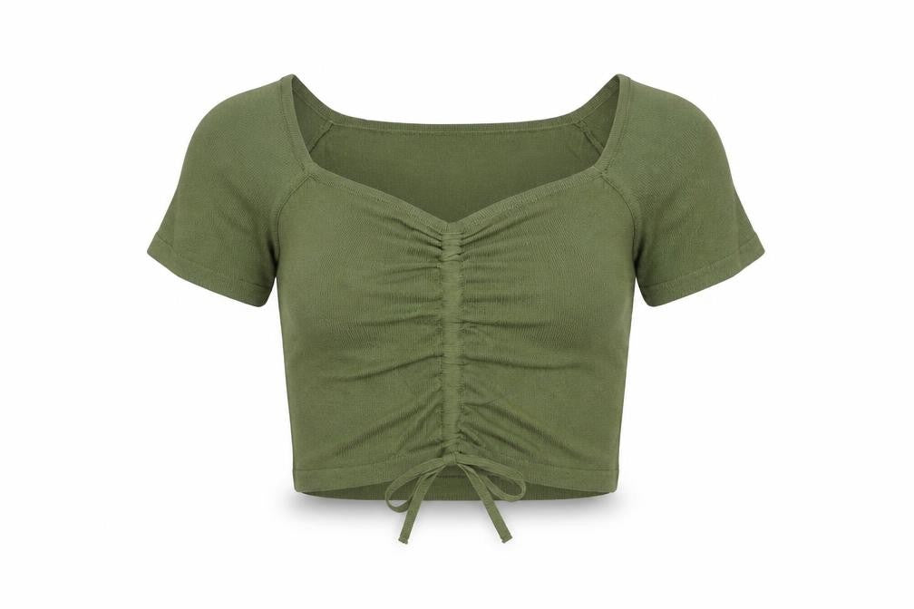 Womens UK Size S Mango Green Cropped T-Shirt