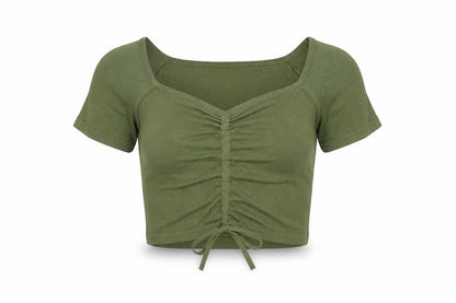 Womens UK Size S Mango Green Cropped T-Shirt