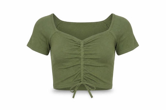 Womens UK Size S Mango Green Cropped T-Shirt