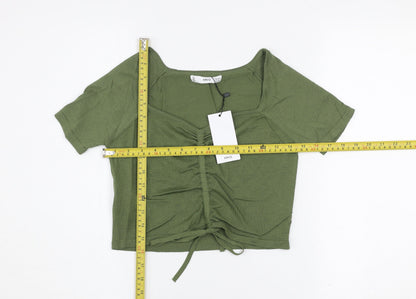 Womens UK Size S Mango Green Cropped T-Shirt