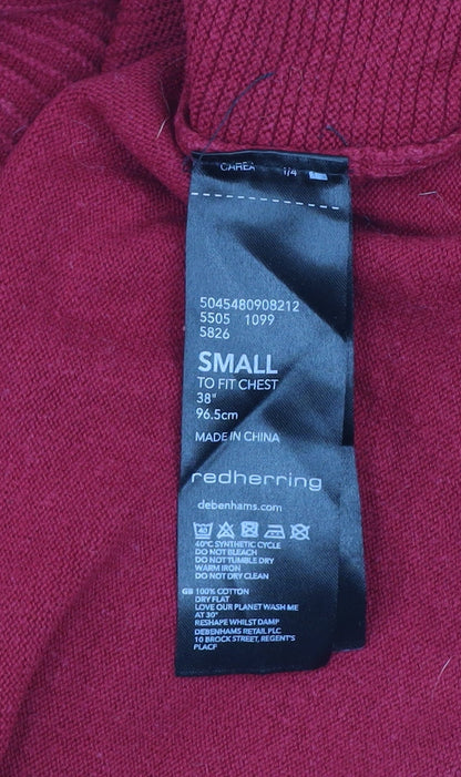 Red Herring Men's Red Cotton Crew Neck Jumper Size S