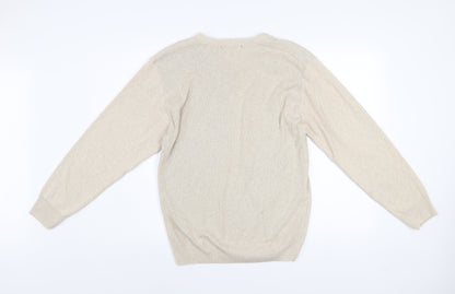 Fox Land Men's Beige V-Neck Cotton Blend Jumper M Classic Knitwear