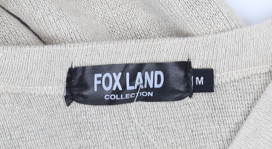Fox Land Men's Beige V-Neck Cotton Blend Jumper M Classic Knitwear