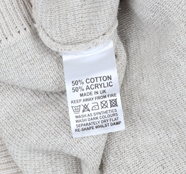 Fox Land Men's Beige V-Neck Cotton Blend Jumper M Classic Knitwear