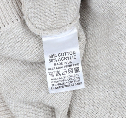 Fox Land Men's Beige V-Neck Cotton Blend Jumper M Classic Knitwear