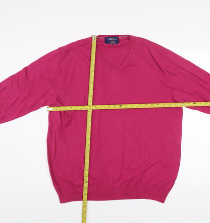 Charles Tyrwhitt Men's Pink V-Neck Cotton Cashmere Jumper Size L