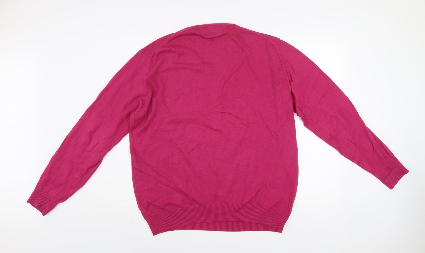 Charles Tyrwhitt Men's Pink V-Neck Cotton Cashmere Jumper Size L