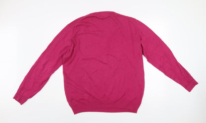 Charles Tyrwhitt Men's Pink V-Neck Cotton Cashmere Jumper Size L