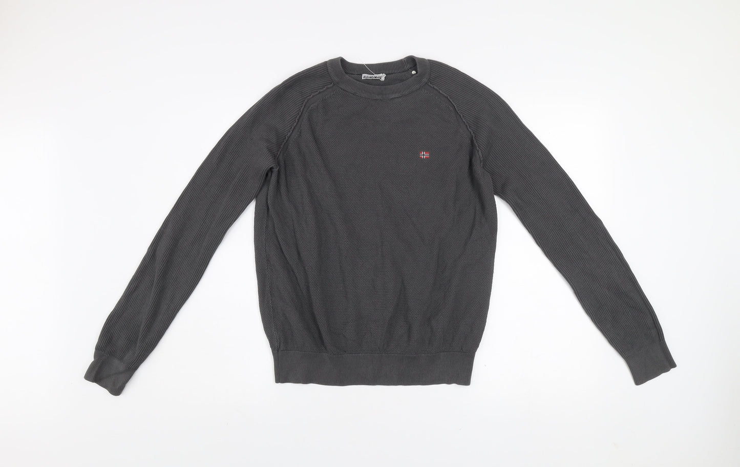 Napapijri Men's Grey Cotton Crew Neck Pullover Jumper M