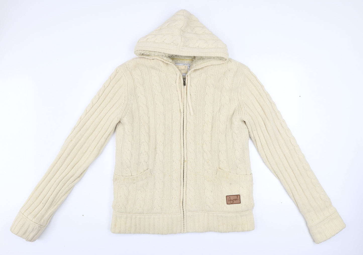 Animal Womens Ivory Wool Blend Hooded Zip Jacket Size 16