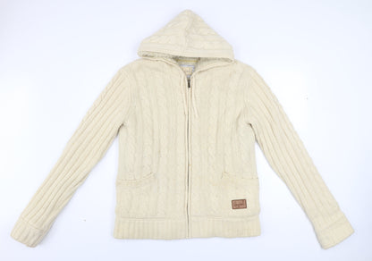 Animal Womens Ivory Wool Blend Hooded Zip Jacket Size 16