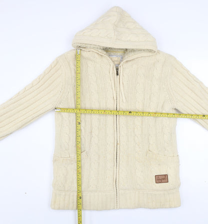 Animal Womens Ivory Wool Blend Hooded Zip Jacket Size 16