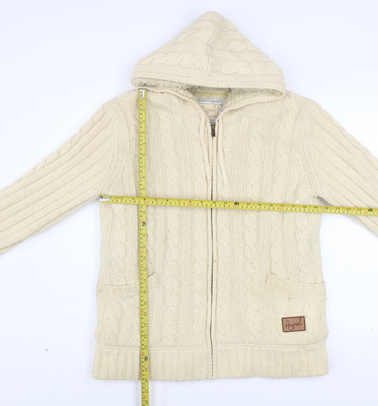 Animal Womens Ivory Wool Blend Hooded Zip Jacket Size 16