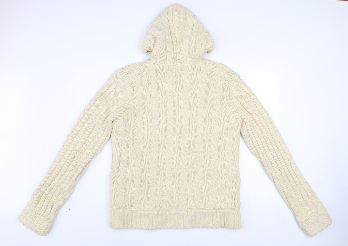 Animal Womens Ivory Wool Blend Hooded Zip Jacket Size 16