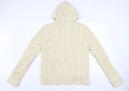 Animal Womens Ivory Wool Blend Hooded Zip Jacket Size 16