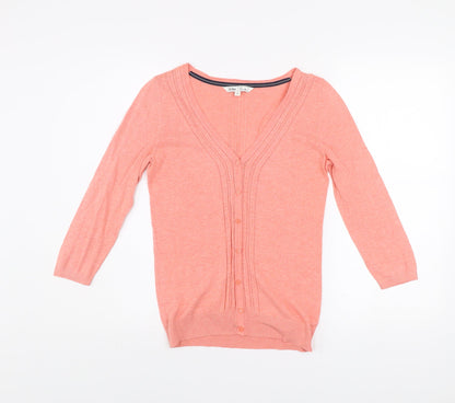 Fat Face Women's Coral Button Cardigan Size 8 V-Neck Lightweight Knit