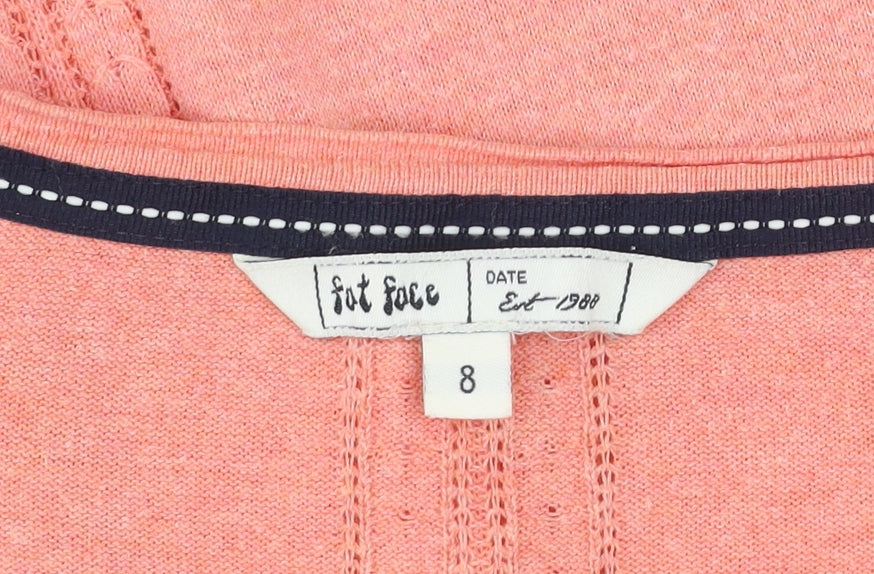 Fat Face Women's Coral Button Cardigan Size 8 V-Neck Lightweight Knit