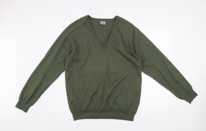 Cable Men’s Green Wool Blend V-Neck Fine Knit Jumper Size L