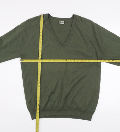 Cable Men’s Green Wool Blend V-Neck Fine Knit Jumper Size L