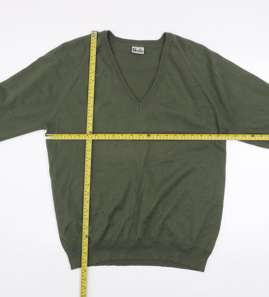 Cable Men’s Green Wool Blend V-Neck Fine Knit Jumper Size L