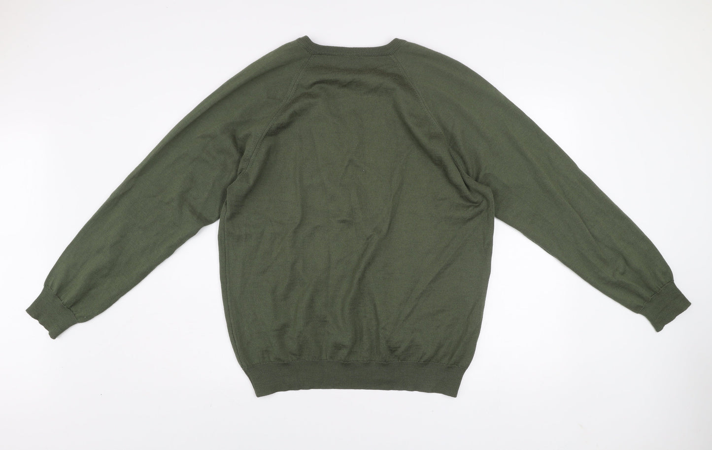 Cable Men’s Green Wool Blend V-Neck Fine Knit Jumper Size L