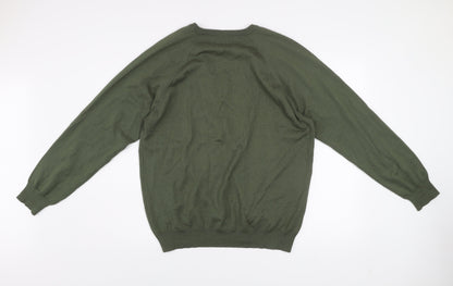 Cable Men’s Green Wool Blend V-Neck Fine Knit Jumper Size L