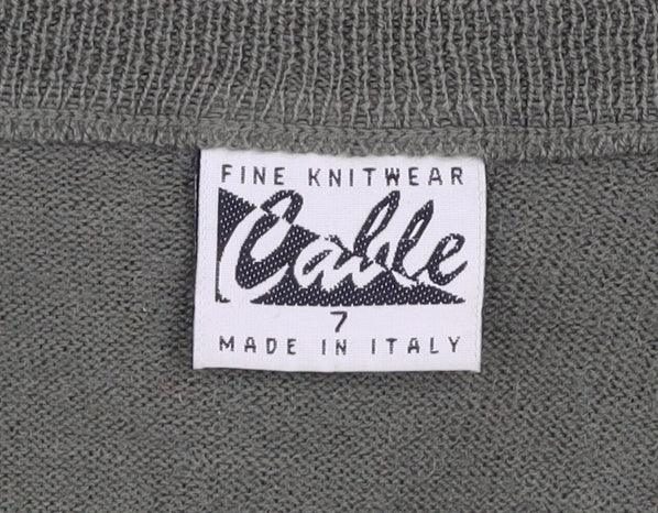 Cable Men’s Green Wool Blend V-Neck Fine Knit Jumper Size L