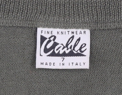 Cable Men’s Green Wool Blend V-Neck Fine Knit Jumper Size L