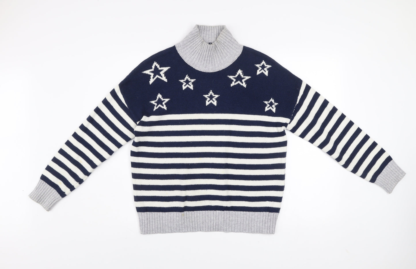 Crew Clothing Women’s Navy Stripe Star Roll Neck Jumper Size 10