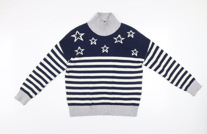 Crew Clothing Women’s Navy Stripe Star Roll Neck Jumper Size 10