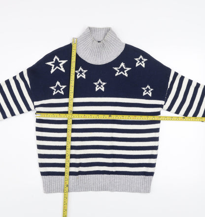 Crew Clothing Women’s Navy Stripe Star Roll Neck Jumper Size 10