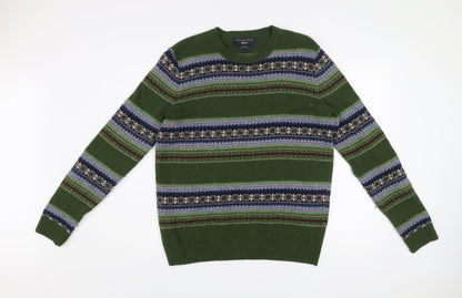 Paul Costelloe Men's Green Fair Isle Lambswool Blend Jumper M