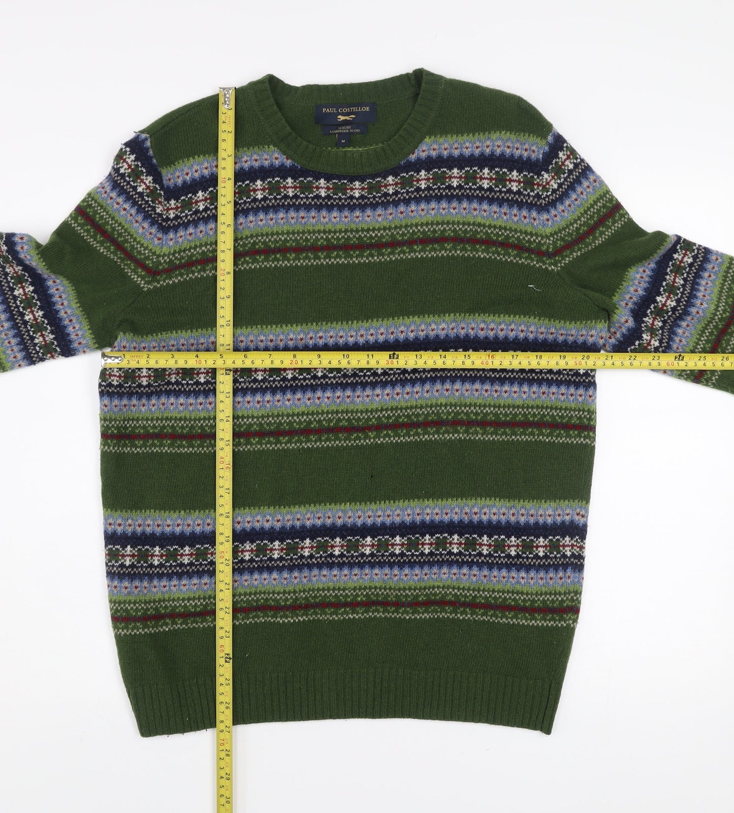 Paul Costelloe Men's Green Fair Isle Lambswool Blend Jumper M
